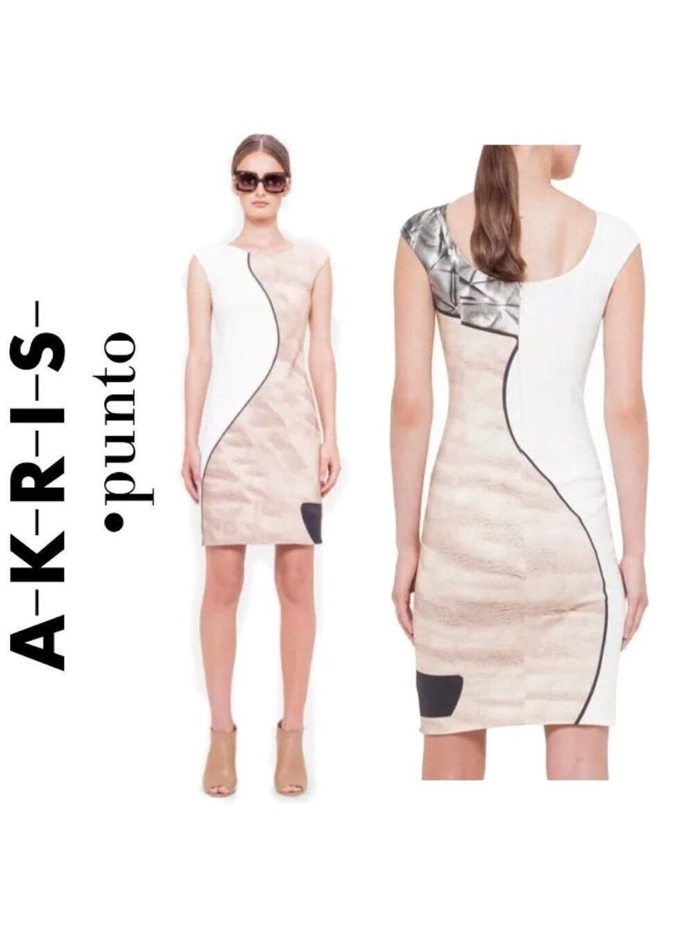 AKRIS PUNTO white tan colour block dress Sz 8